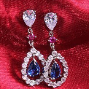 🍁 Romantic Royal Blue Water Drop Hollow Dangle Earrings for Women, UNVN12433